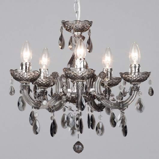 Marie Therese 5 Light Ceiling Chandelier Light in Smoke E14 Fitting Litecraft
